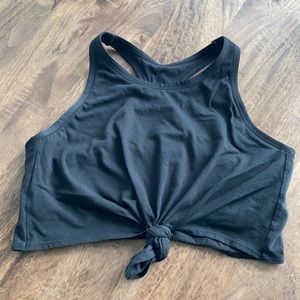 Racerback Knot front Crop Top Sports Bra Black XL